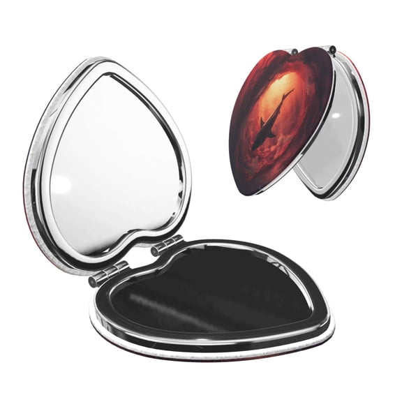 Kdxio Shark Underwater Vortex Pocket Mirror, 1X/2X Travel Makeup Mirror 2-Sided Folding Small Mirror Portable Double-Sided Magnifying Cosmetic Mirror for Gift-Heart Shape