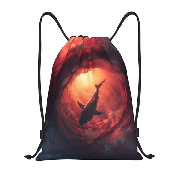Kdxio Shark Underwater Vortex Print Drawstring Backpack Bag,Waterproof Draw String Back Sack, Gym Drawstring Bags Swim Bag For Unisex