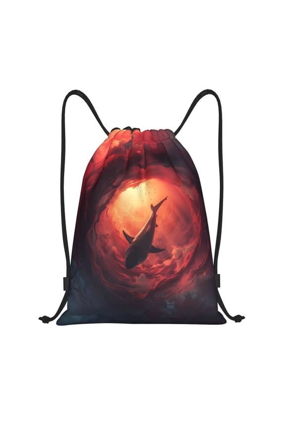 Shark Underwater Vortex Print Drawstring Backpack Bag,Waterproof Draw String Back Sack, Gym Drawstring Bags Swim Bag For Unisex