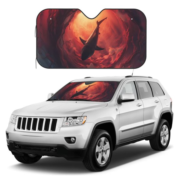 Kdxio Shark Underwater Vortex Print Windshield Sun Shade, Foldable Sun Blocker for Car,Truck,SUV Automotive Interior Sun Protection,Reflective Shade for Front Windshield(Small)