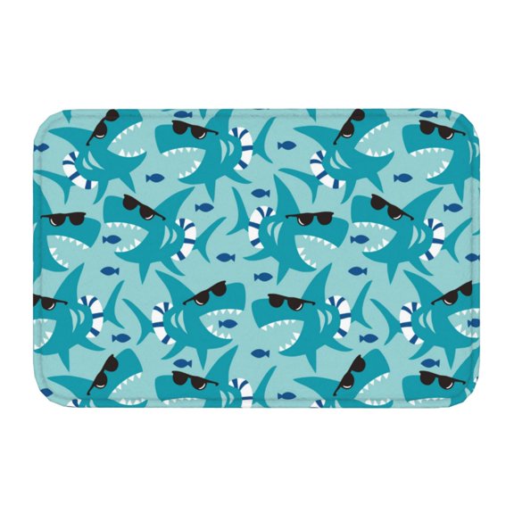Kdxio Shark Wearing Sunglasses,16" x 24", Non-Slip Front Door Mats,Outdoor Welcome Mat Washable