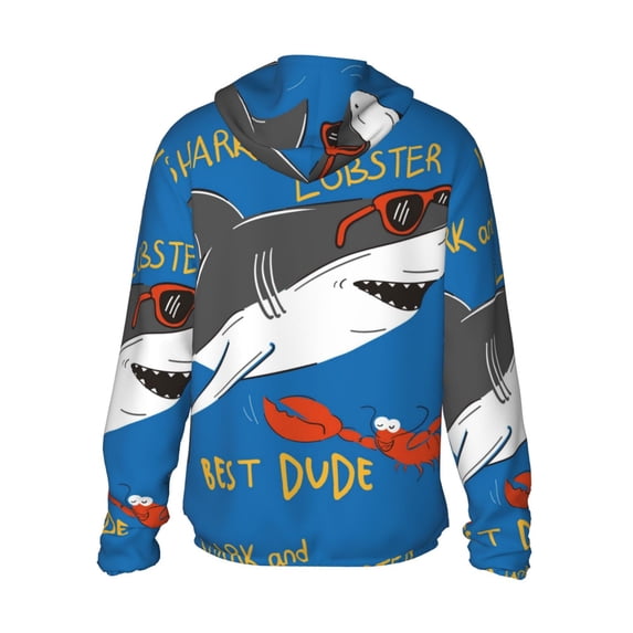 Kdxio Shark With Sunglasses and Lobste Print Women Men Sun Protection UPF 50+ Jackets Zip Up Long Sleeve Hoodie Hiking Lightweight with Pockets