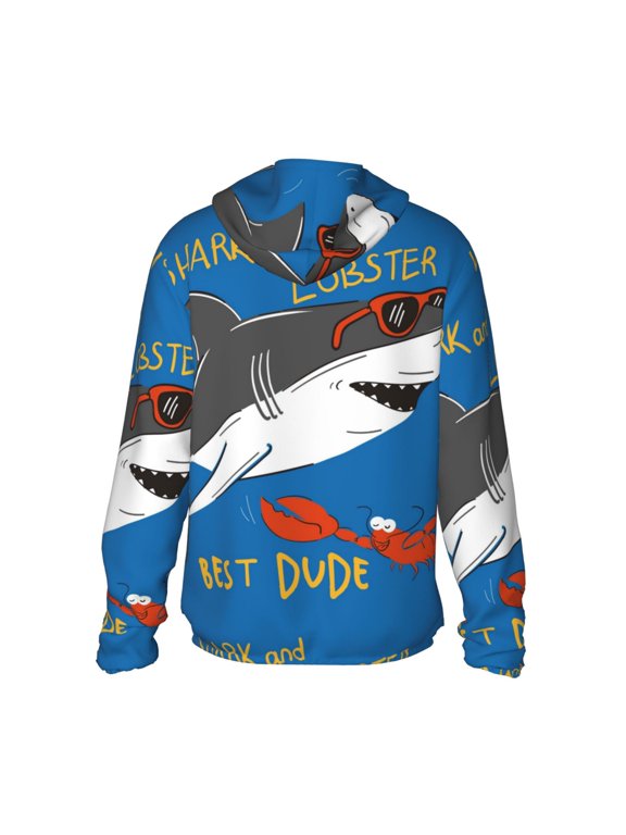 Shark With Sunglasses and Lobste Print Women Men Sun Protection UPF 50+ Jackets Zip Up Long Sleeve Hoodie Hiking Lightweight with Pockets