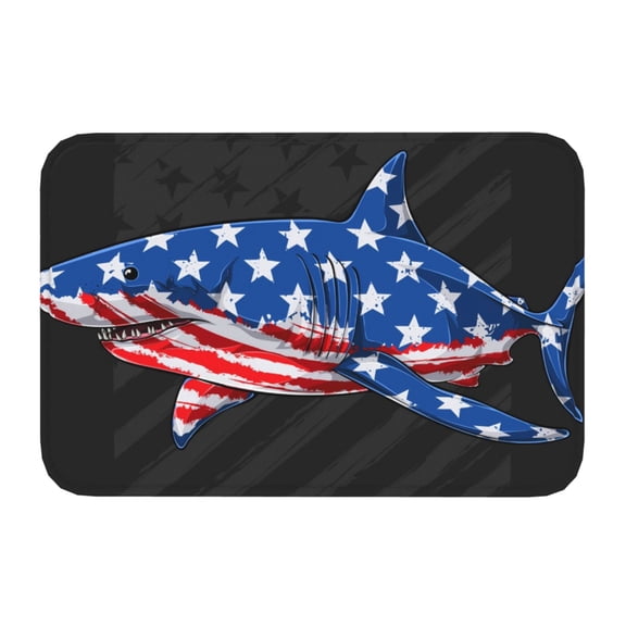 Kdxio Shark With USA Flag,16" x 24", Non-Slip Front Door Mats,Outdoor Welcome Mat Washable