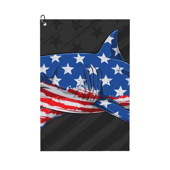 Kdxio Shark With USA Flag Pattern Golf Towel (24" X 16") with Carabiner Clip - The Convenient Golf Cleaning Towel