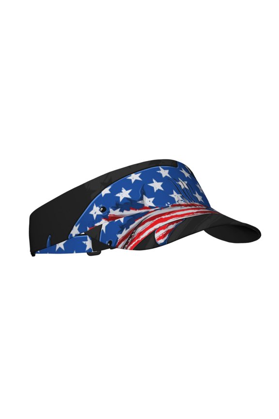 Shark With USA Flag Print Sun Visor Hat Golf Visor Adjustable Velcro Outdoor Sports Cap for Men Women
