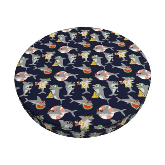 Kdxio Sharks In Sunglasses Print Stool Covers Round,Stretch Round Bar Stool Covers Washable Bar Stool Cushion Slipcover for 12-15 Inch Chair