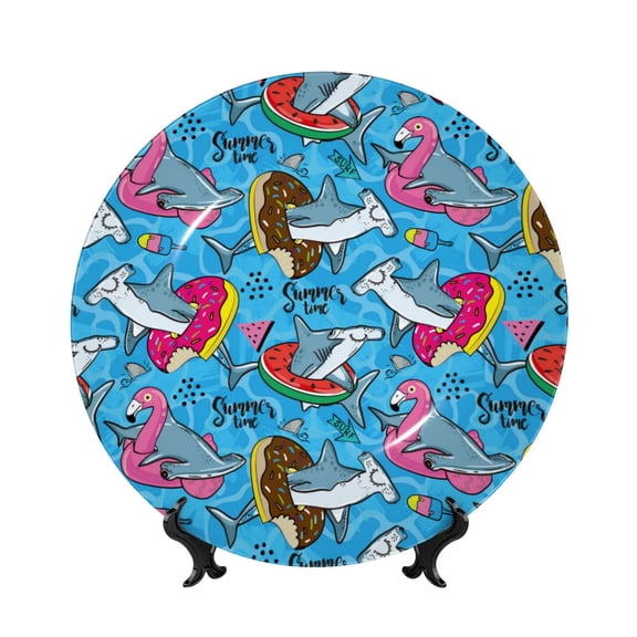 Kdxio Sharks Summer Bone China Decorative Plate Ceramic Decorative Plate for Home Office Wall Stand Decorative Plates for Home Bedroom-6in