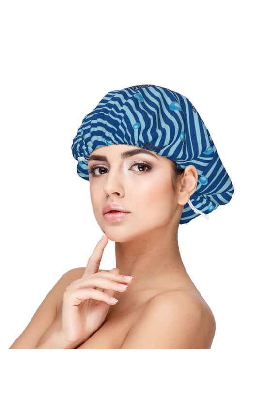 Sharks on White Blue Striped Pattern Satin Bonnet Silk Bonnet Hair Bonnet for Sleeping Hair Bonnets for Women Curly Natural Hair