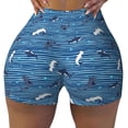 thumbnail image 1 of Kdxio Sharks on White Blue Striped Print Workout Shorts for Women Seamless Soft Smooth Gym Yoga Scrunch Active Shorts, 1 of 9