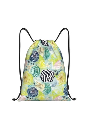 Shell Clam Print Drawstring Backpack Bag,Waterproof Draw String Back Sack, Gym Drawstring Bags Swim Bag For Unisex