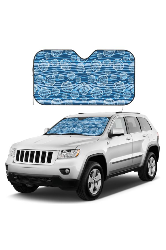 Shell Print Windshield Sun Shade, Foldable Sun Blocker for Car,Truck,SUV Automotive Interior Sun Protection,Reflective Shade for Front Windshield(Medium)