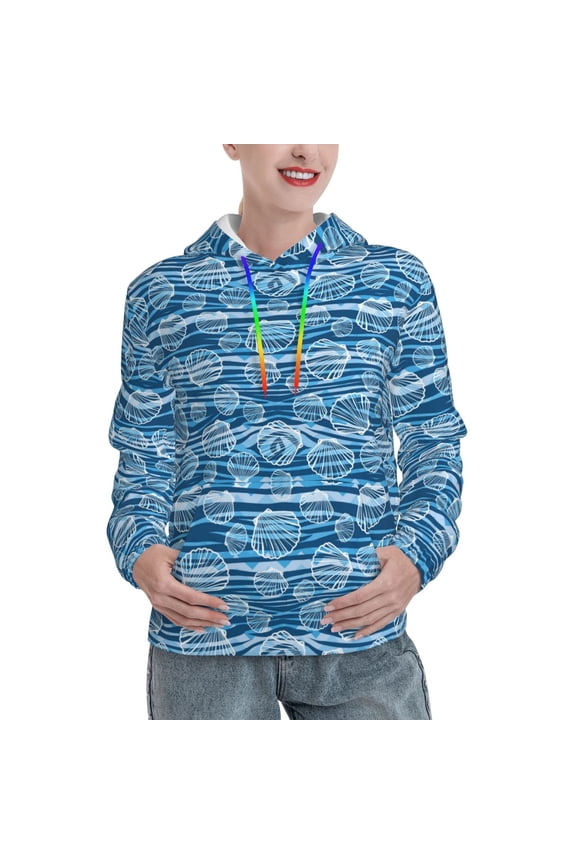 Shell Print Womens Oversized Hoodies Sweatshirts Hooded Pullover Tops Sweaters Casual-Small