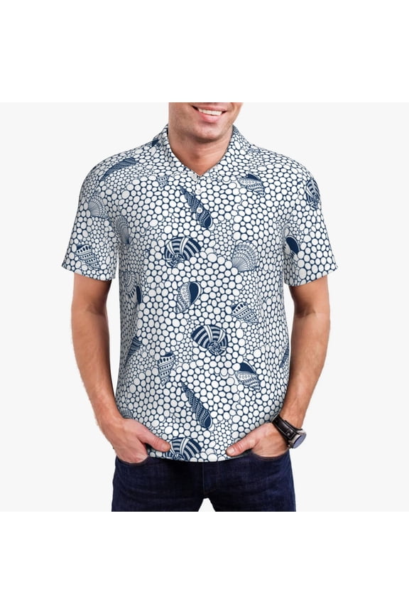 Shells And Sand Print Men's Short Sleeve Polo Shirt,Midweight Men's Shirt