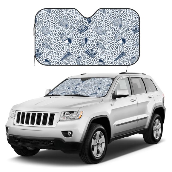 Kdxio Shells And Sand Print Windshield Sun Shade, Foldable Sun Blocker for Car,Truck,SUV Automotive Interior Sun Protection,Reflective Shade for Front Windshield(Medium)
