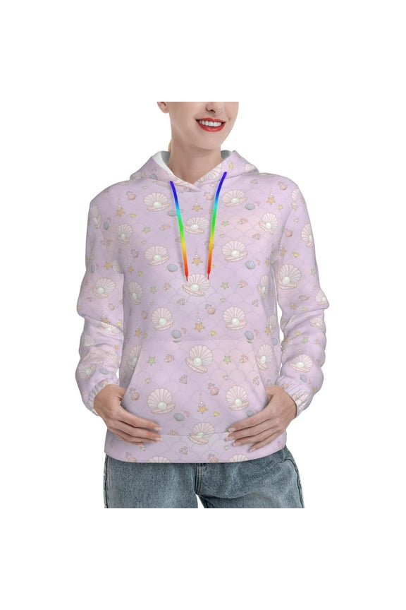 Shells Pearl Print Womens Oversized Hoodies Sweatshirts Hooded Pullover Tops Sweaters Casual-X-Large