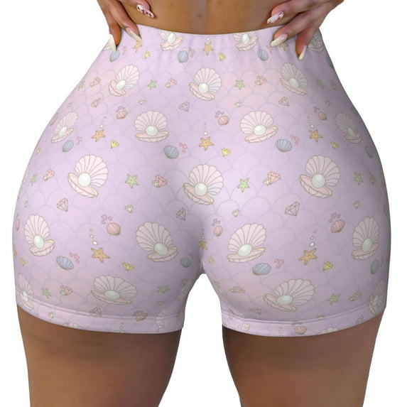 Kdxio Shells Pearl Print Workout Shorts for Women Seamless Soft Smooth Gym Yoga Scrunch Active Shorts