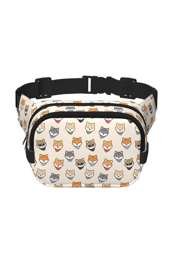 Shiba Head Face Crossbody Double Layer Waist Bag Belt Bag for Unisex Fanny Pack Fashion Waist Packs for Hiking Running Shopping Traveling