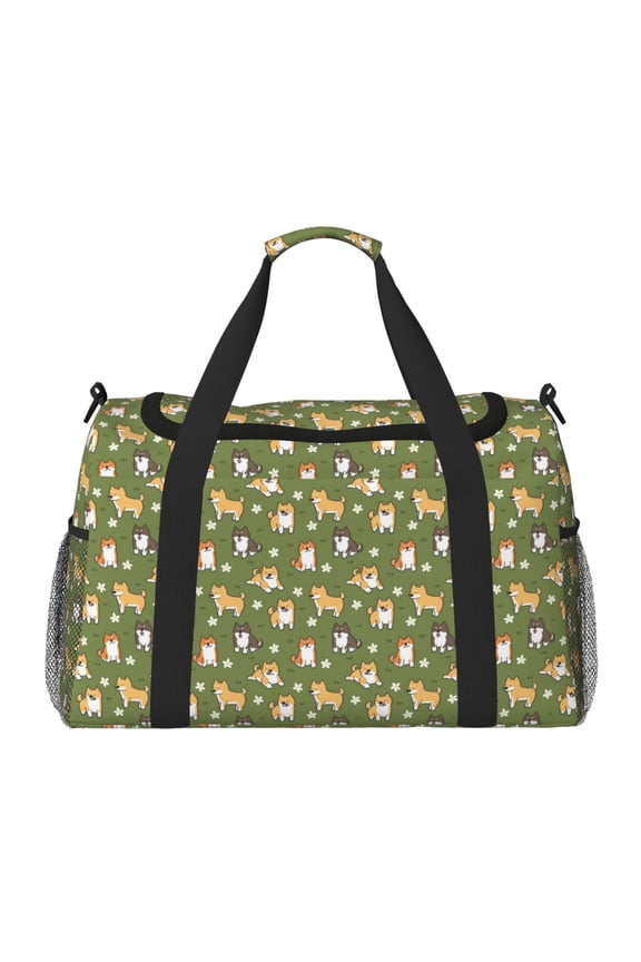 Shiba Inu Dog And Flower Travel Duffel Bag Gym Bag Weekender Travel Bag Gym Bag for Women &Men Airplane Travel Essentials for Flying