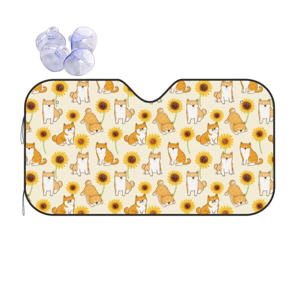 Kdxio Shiba Inu Dog and Sunflower Print Front Windshield Sun Shade,Folding Auto Sunshade for Car Truck SUV-Small