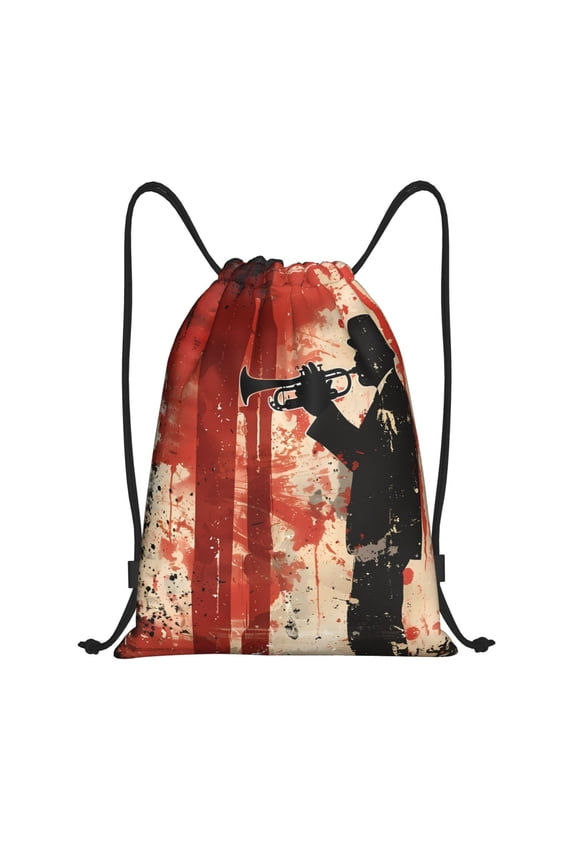 Silhouette Trumpet Red Art Print Drawstring Backpack Bag,Waterproof Draw String Back Sack, Gym Drawstring Bags Swim Bag For Unisex