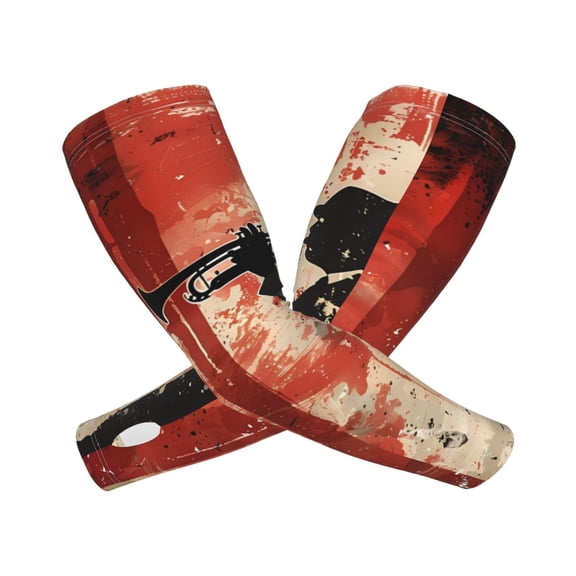 Kdxio Silhouette Trumpet Red Art Print UV Sun Protection Arm Sleeves - Tattoo Cover Up - Basketball Arm Sleeve UPF 50 Cooling for Men Women