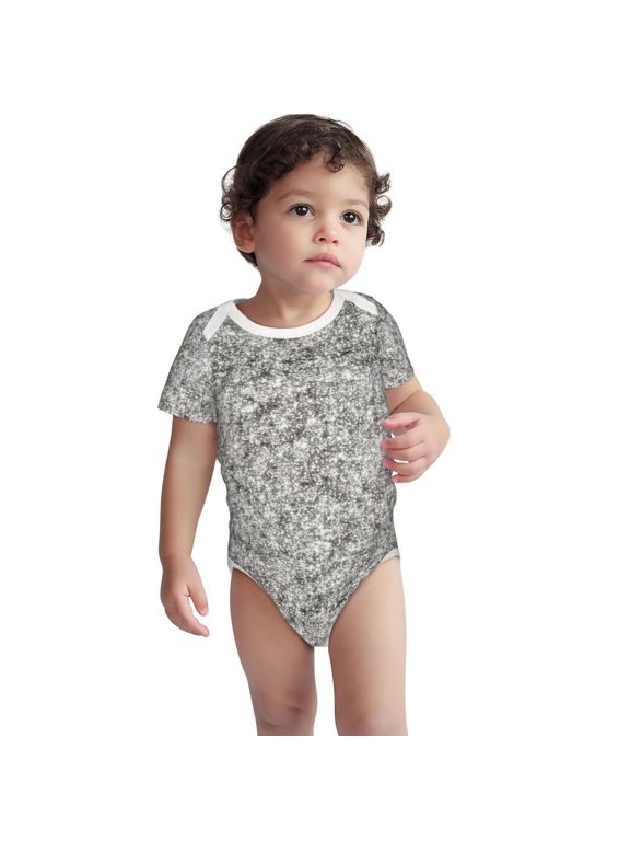Silver Glitter Pattern Unisex Baby Cotton Short Sleeve Bodysuits-18 Months