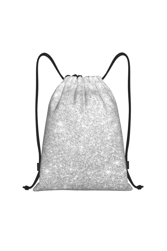 Silver Glitter Print Drawstring Backpack Bag,Waterproof Draw String Back Sack, Gym Drawstring Bags Swim Bag For Unisex
