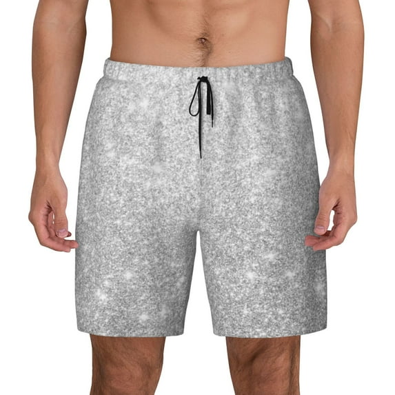 Kdxio Silver Glitter Print Men'S Swim Trunks With Compression Liner 7 Inch Inseam Quick Dry Swim Shorts