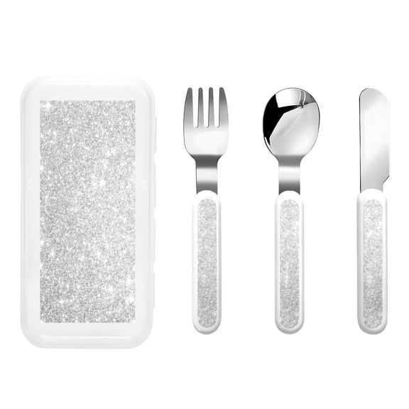 Kdxio Silver Glitter Toddler Utensils Set - Kids Silverware Set, Set Kids Utensils Set with Case for Preschooler Children