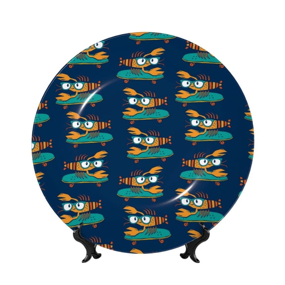 Kdxio Skateboard Rides Cartoon Lobster Bone China Decorative Plate Ceramic Decorative Plate for Home Office Wall Stand Decorative Plates for Home Bedroom-10in