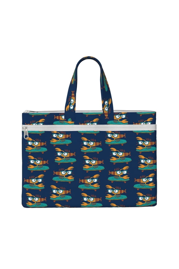 Skateboard Rides Cartoon Lobster File Tote Document Bag Business Briefcase Bag Document Organizer Tote Briefcase for Letter A4 Files Business Teacher Office Bag