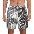 thumbnail image 1 of Kdxio Skeleton Book Lover Print Men's Swim Trunks with Compression Liner 7 Inch Inseam Quick Dry Swim Shorts, 1 of 5