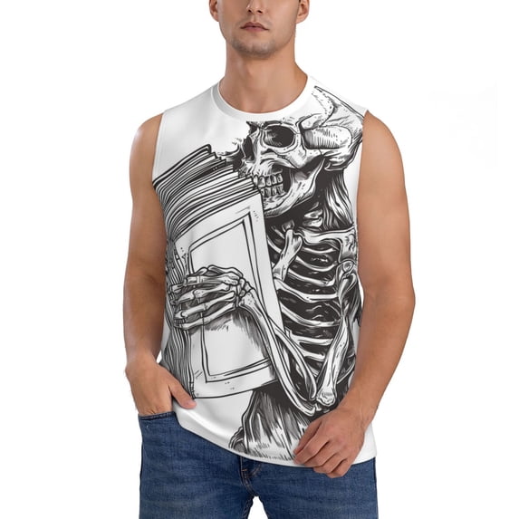 Kdxio Skeleton Book Lover for Men's Muscle T-shirt,Sleeveless for Workout Running Athletic Gym Lounge Casual
