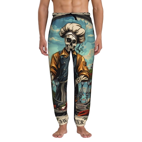 Kdxio Skeleton Chef BBQ Scene Pattern Joggers,Sweatpants for Men with Pockets-XX-Large