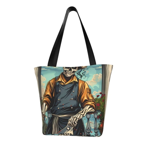 Kdxio Skeleton Chef BBQ Scene Women Reusable Grocery Bags Foldable Ripstop,Reusable Shopping Bags for Shopping,Gym,Gift