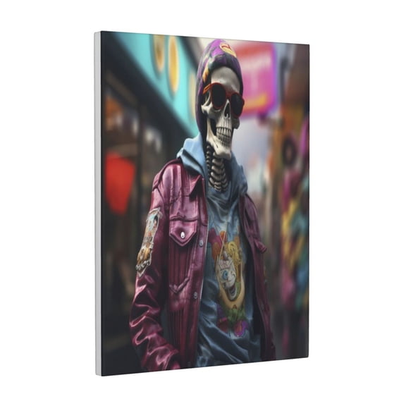 Kdxio Skeleton Cool Street Fashion Pattern Canvas Wall Art 12x16 Inches - Waterproof HD Print Solid Wood Frame for Living Room & Bathroom,Vertical