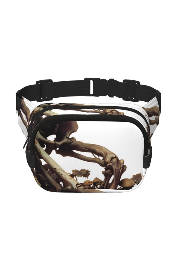 Skeleton Dance with Mushrooms Crossbody Double Layer Waist Bag Belt Bag for Unisex Fanny Pack Fashion Waist Packs for Hiking Running Shopping Traveling