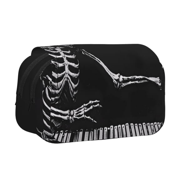 Kdxio Skeleton Playing Xylophone for Double Compartment Pen Case Oxford Organizer with Zipper Pockets for Students Artists