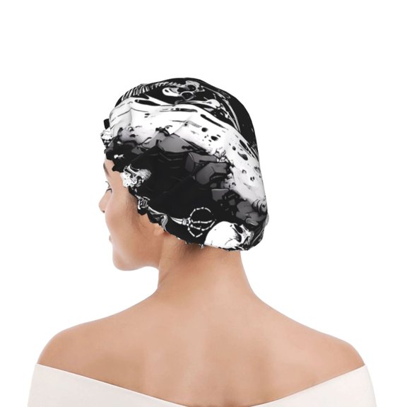 Kdxio Skeleton Wave Artwork Print Shower Cap for Women,Elastic and Reusable,Double Waterproof Layers Bathing Hat