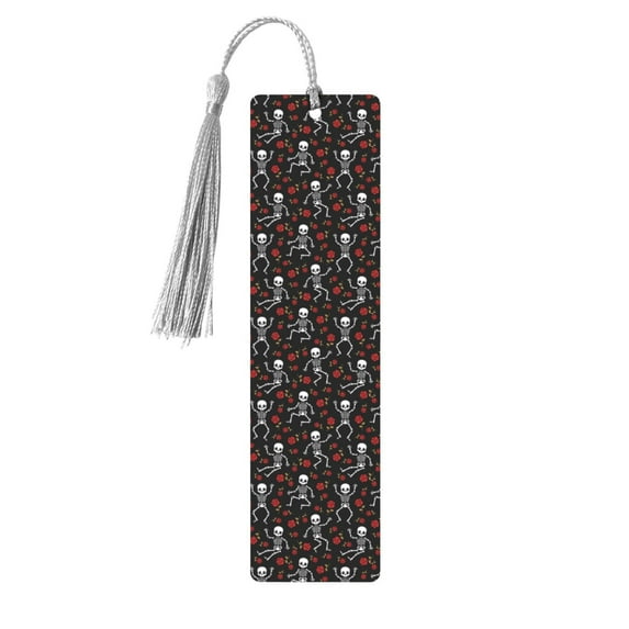 Kdxio Skeleton with Roses Print Metal Tassel Bookmarks,Perfect Gift for Art Lovers and Bookworms Metal Bookmarks for Women