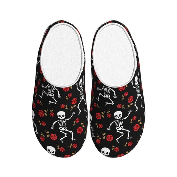 Kdxio Skeleton with Roses Women's Men's Slippers Plush Slip-On House Slipper for Winter Indoor Soft Cushion Non-slip Fluffy Slides Slippers-8