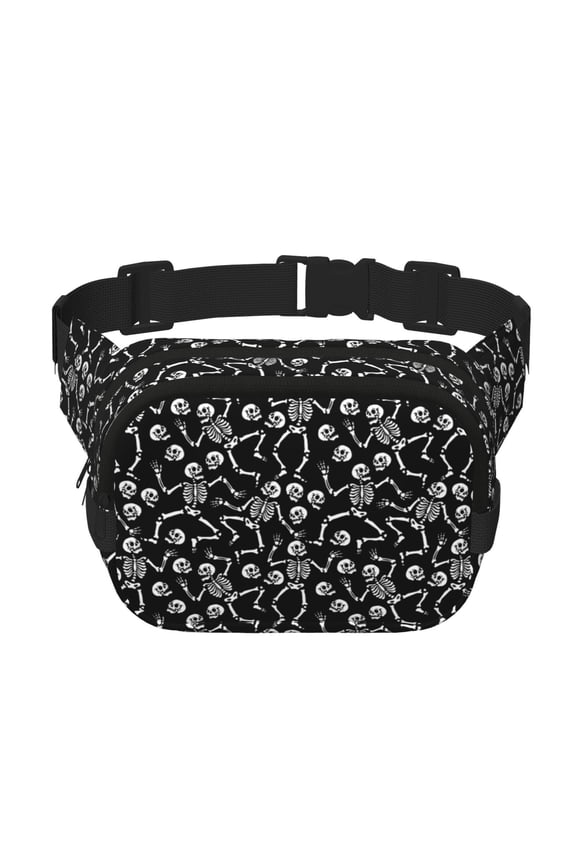 Skeletons Dancing Crossbody Double Layer Waist Bag Belt Bag for Unisex Fanny Pack Fashion Waist Packs for Hiking Running Shopping Traveling