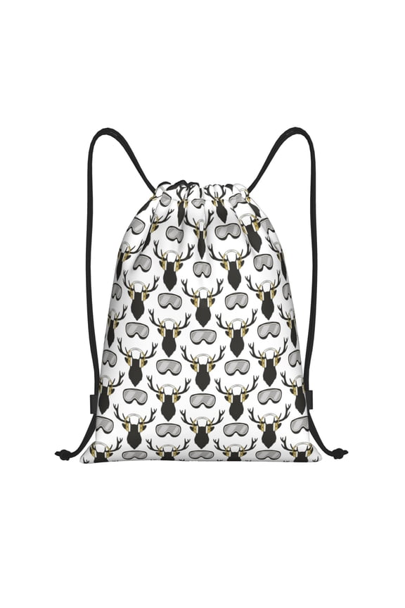 Ski Goggles Moose Music Picture Print Drawstring Backpack Bag,Waterproof Draw String Back Sack, Gym Drawstring Bags Swim Bag For Unisex