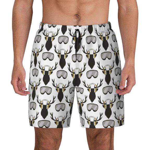 Kdxio Ski Goggles Moose Music Picture Print Men's Swim Trunks with Compression Liner 7 Inch Inseam Quick Dry Swim Shorts