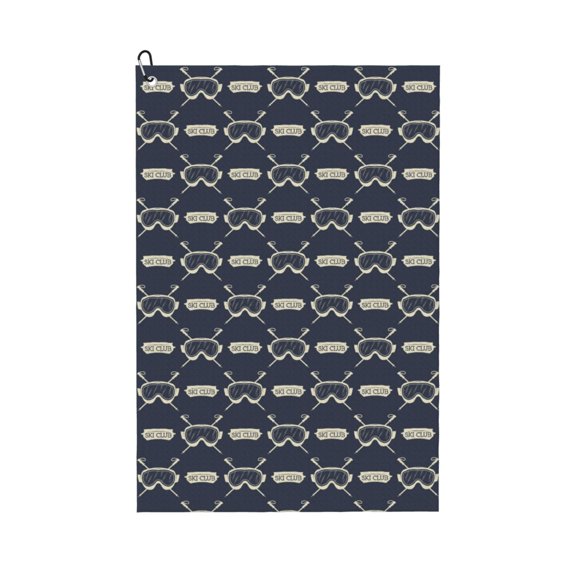 Kdxio Ski Goggles Vintage Print Pattern Golf Towel (24" X 16") with Carabiner Clip - The Convenient Golf Cleaning Towel