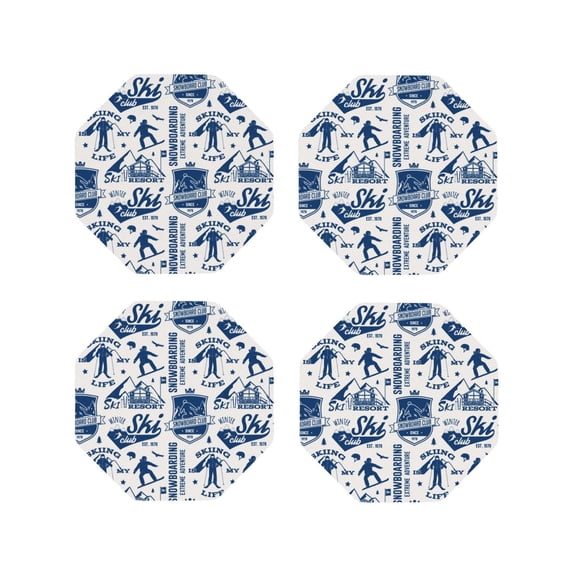 Kdxio Skiing Enthusiast Funny Coasters,4 Pcs Leather Coasters,Housewarming Gifts,Protect Furniture from Water Marks Scratch and Damage