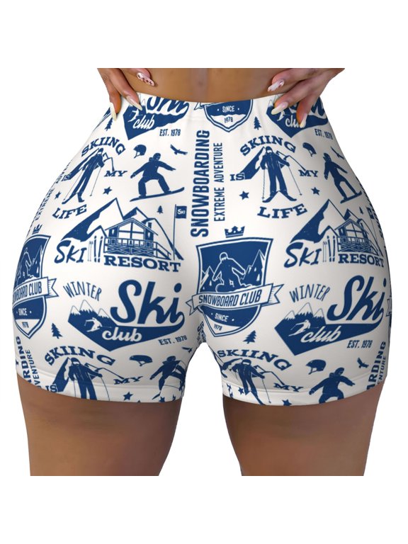 Skiing Enthusiast Print Workout Shorts for Women Seamless Soft Smooth Gym Yoga Scrunch Active Shorts