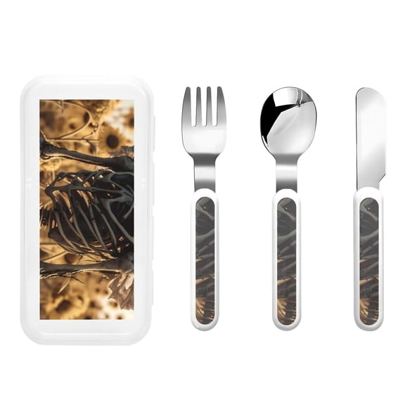 Kdxio Skull Butterfly Sunflower Toddler Utensils Set - Kids Silverware Set, Set Kids Utensils Set with Case for Preschooler Children