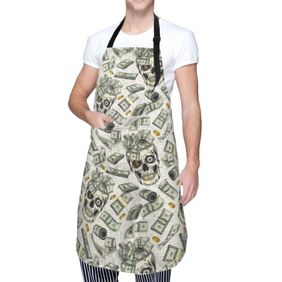 Kdxio Skull with Cash Apron with Pockets Adjustable Kitchen Aprons for Men Women Waterproof Aprons for Cooking,Drawing,Crafting, Baking Household Cleaning